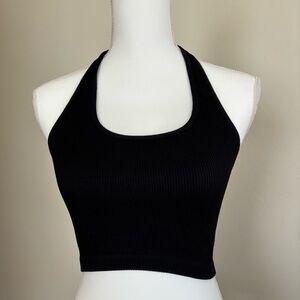 Cotton On Black Ribbed Halter Crop Top